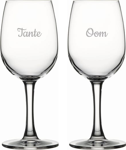 Gegraveerde witte wijnglas 26cl Tante & Oom