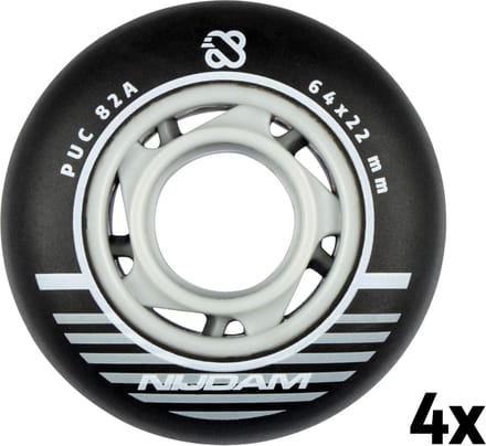 Nijdam Inline Skate Wielen Set - 64x24 mm - 4st - Black - Zwart/Zilver/Wit