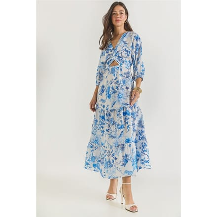 V-hals Bloemen Maxi Jurk met Strik