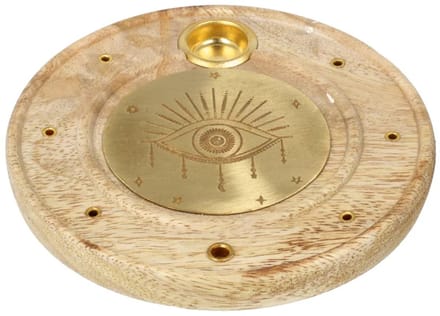 Wierookbrander rond Alziend Oog mangohout messing - Ø 10 cm x 1 cm
