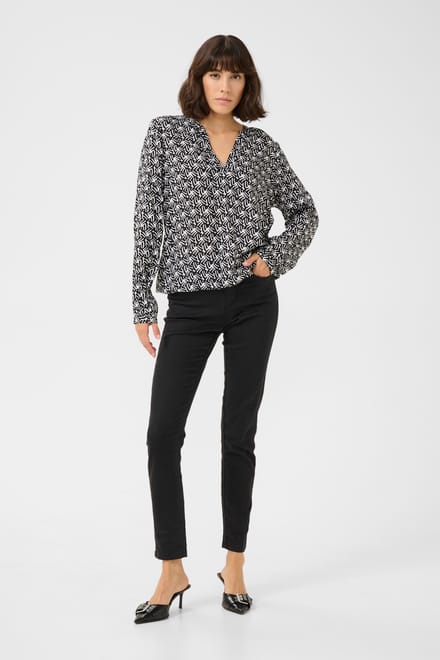 Blouse met lange mouwen Regular fit Black/Moonstruck Retro Print black darkgrey