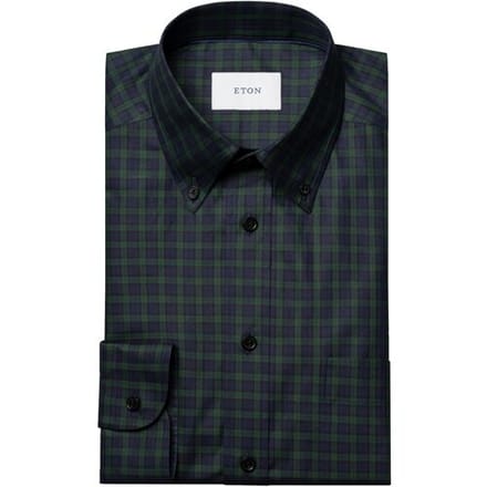 Eton Overhemd Tartan Plaid Check Organic Cotton Twill Button-Down Navy-Groen / male