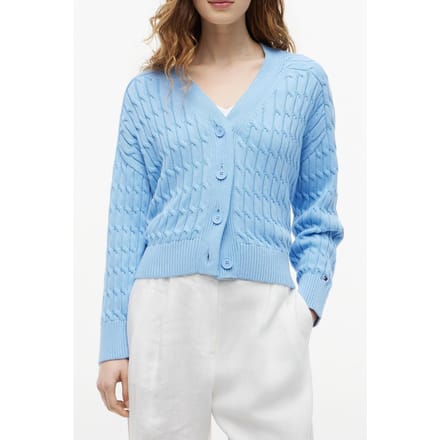 Tommy Hilfiger Mid Cable V-neck Ls Vessel Blue Größe: M | Cardigans Outlet | Damen | Blau