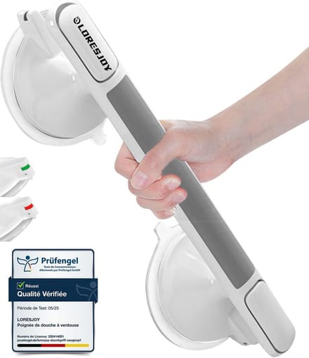 Badgreep - Douche handgreep - Veiligheid in bad - Zuignap met indicatie - 43 cm - Wit