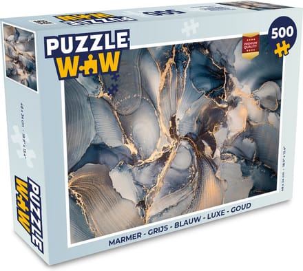 Puzzel Marmer - Grijs - Blauw - Luxe - Goud - Legpuzzel - Puzzel 500 stukjes