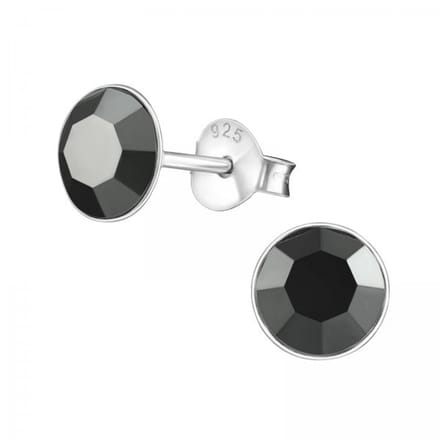 Zilveren oorknop, Jet Black kristal (5MM)