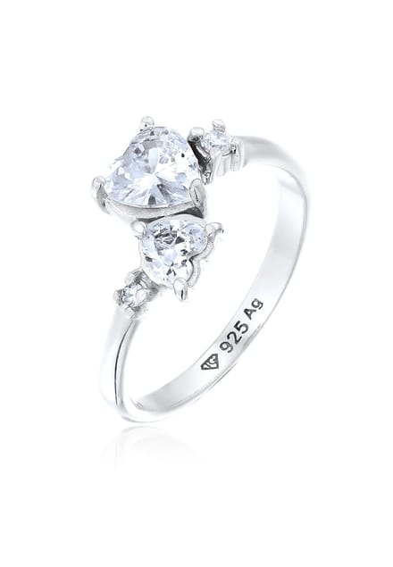 Elli - Ring - Dames Hart Zirkonia Hart Geslepen Wit 925 Sterling Zilver Valentijnsdag - Dames