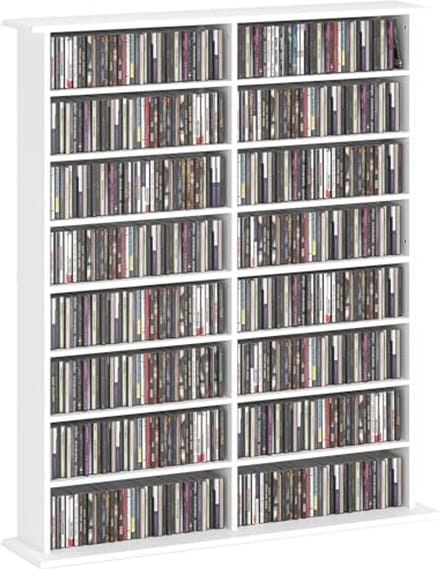 CD en DVD Opbergunit met 16 Compartimenten en 12 Verstelbare Planken - Opslag voor 720 CD's en 396 DVD's