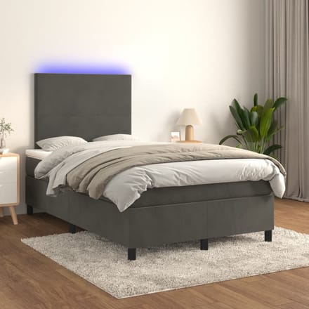 vidaXL - Boxspring - met - matras - en - LED - fluweel - donkergrijs - 120x200 - cm