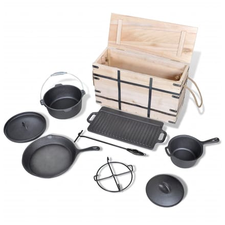 Ensemble de cocottes hollandaises 9 pièces dans une caisse en bois ensemble de cocottes casseroles et poêle