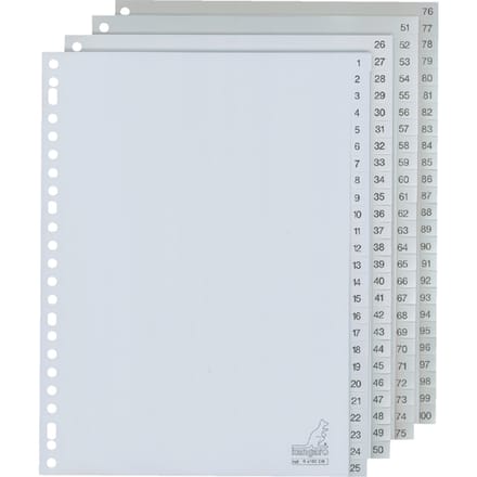 Kangaro tabbladen - A4 - PP 120 micron - grijs - 23-gaats - 100-delig cijfers