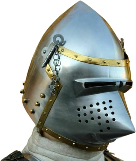 Middeleeuwse Helm - Ridder Helm - Historische Reenactment - 18 Gauge Staal - 66 cm Omtrek - Zilver