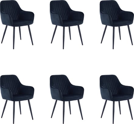 Colenis® - Beverly Eetkamerstoel - Set Van 6 - Zwart - Fluweel - Met armleuning