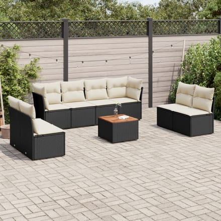 vidaXL - 9-delige - Loungeset - met - kussens - poly - rattan - zwart