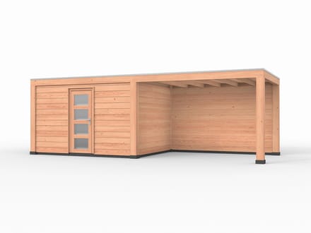 Douglas overkapping, 750 x 300, met schuur en achterwand, Westwood Modern Plus