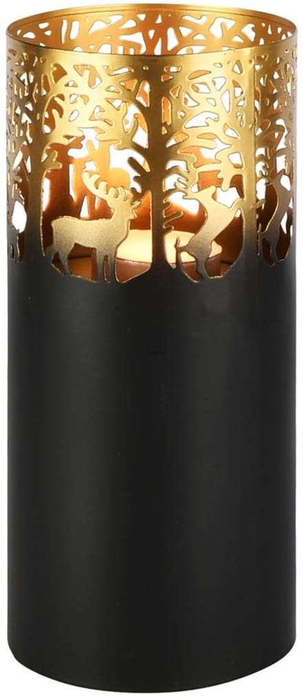 Dekoratief | Windlicht 'Wild Forest', zwart/goud, metaal, 13x13x30cm | A258192