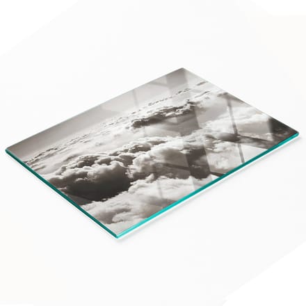 Multifunctioneel decoratief keukenbord van gehard glas met wolkenmotief, 80x52 cm