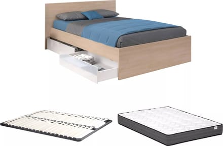 Vente-unique Bedframe hout natuurlijk licht, wit 140 x 190 cm