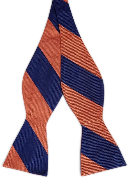 Marineblauw & Oranje Gestreepte Zijden Zelfbinder Vlinderdas