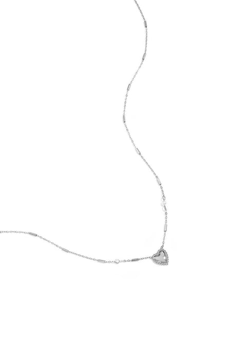 Bijoutheek Collier Fijn Hart Parel Steentje Zilverkleurig
