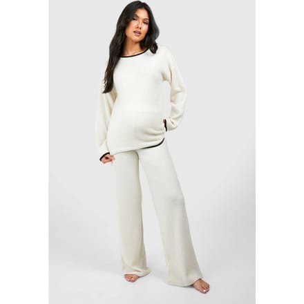 boohoo Dames Maternity Contrast Soft Rib Loungewear Set | Creme | Maat: 36