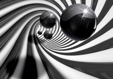 Fotobehang - Vlies Behang - Zwart-wit 3D Tunnel Tornado - 368 x 280 cm