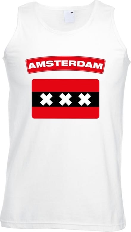 Amsterdam singlet shirt/ tanktop met Amsterdamse vlag wit heren M
