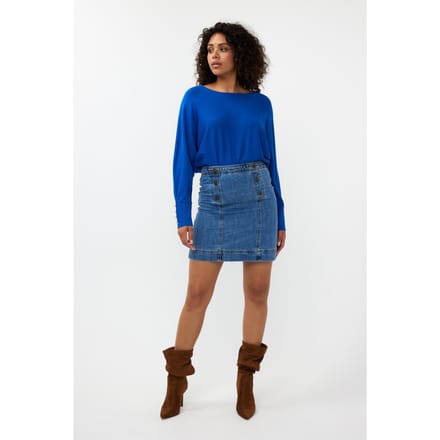 EsQualo Sweater Batwing Buttoned Cuff Basic Knit Brilliant Blue Maat: S | Sweaters Outlet | Dames | Blauw
