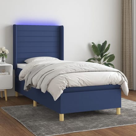 vidaXL - Boxspring - met - matras - en - LED - stof - blauw - 90x190 - cm