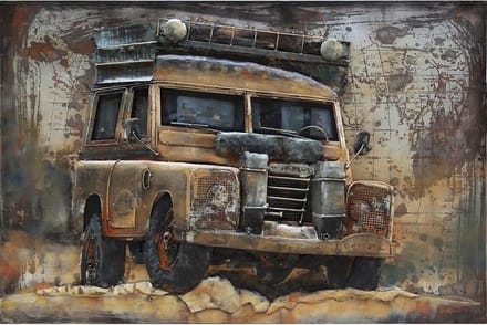 3D art Metaalschilderij - Landrover handgeschilderd - 120 x 80 cm