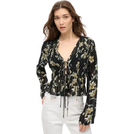 Superdry - Geweven top met plooien en 70s mouwen - Dames - Tops