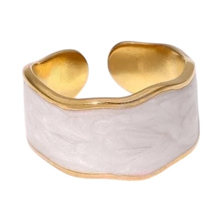 Rvs sieraden Damesring verstelbaar - dames ring witte parelmoer inlay