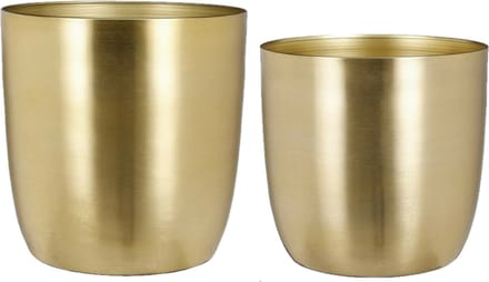 Mica - Plantenpot/bloempot set - 2x stuks - metaal - goud - D24/D28 cm
