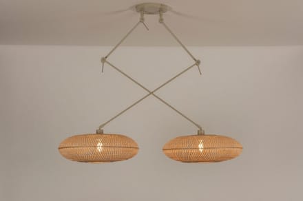 Lumidora Hanglamp 31241 - BAMBOO - 2 Lichts - E27 - Bruin - Beige - Naturel - Zand - Metaal