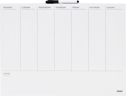 DESQ® Weekplanner - Whiteboard - Frameloos - Magnetisch - Droog Uitwisbaar - Horizontale indeling - 40 x 50 cm