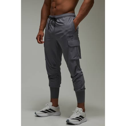 Heren Actieve Slim Fit Cargo Jogger Met Boordjes | Charcoal | Size Medium