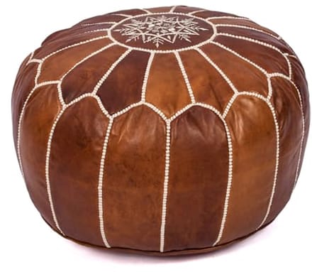 Handmade Moroccan Leather Ottoman Pouf - Dark Brown Seat or Footrest