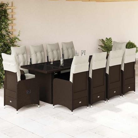 vidaXL - 11-delige - Bistroset - met - kussens - poly - rattan - bruin