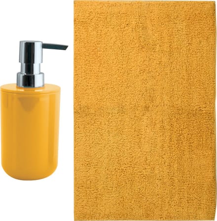 MSV badkamer droogloop mat - Napoli - 45 x 70 cm - met bijpassend zeeppompje - saffraan geel