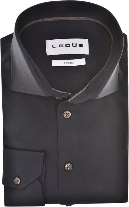 Ledub modern fit overhemd - popeline - zwart - Strijkvriendelijk - Boordmaat: 42