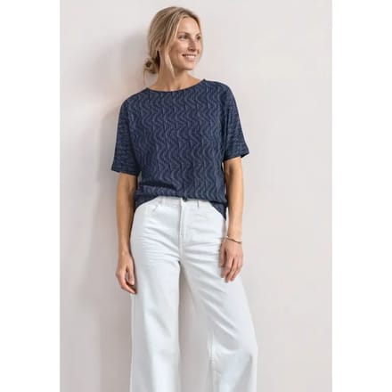 Shirt met boothals en elastische zoom