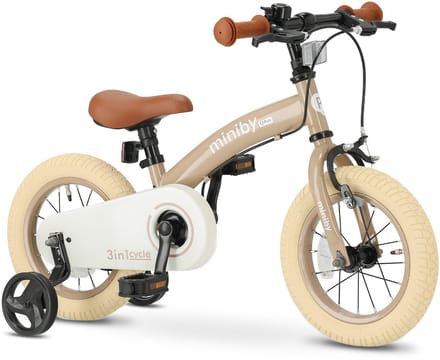 Qplay Miniby Luxe Kinderfiets 12 inch - 3 in 1 Loopfiets - Mocha