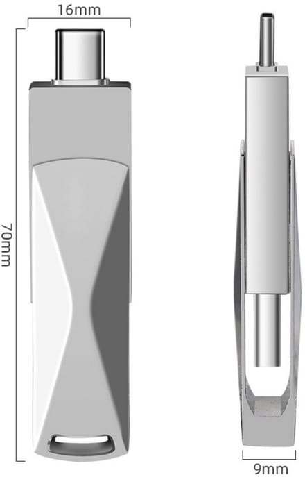 USB - Dubbele Type-C- en USB 2.0-poorten - Metalen behuizing - Opslagapparaat voor Type-C, Android en pc - 8 GB - USB 2.0 - Zilver
