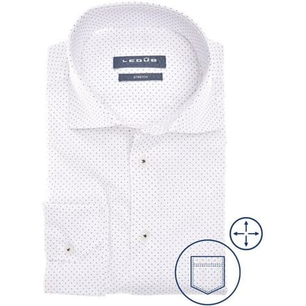 Ledûb Overhemd Dotted Cotton Subtle Stretch Wit / male