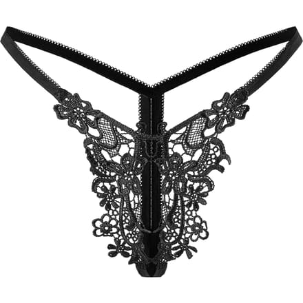 Amorable - Luxe Kanten String Met Open Kruis - Zwart