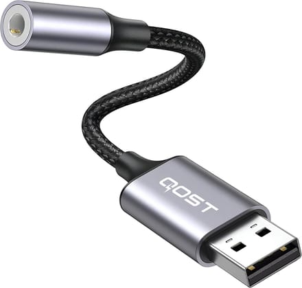 Qost - USB-A 3.0 naar 3.5mm Jack Audio Adapter - External Sound Card - USB (3D) Geluidskaart - Spacegrey - USB 5.1