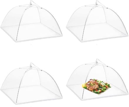 Set van 4 Vouwbare Voedselafdekkingen van Mesh voor Bescherming van Eten, Fruit en BBQ