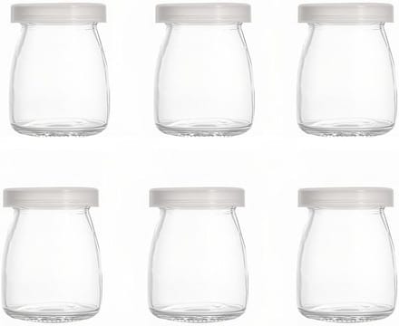 Set van 6 glazen potjes van 100ml voor pudding en yoghurt met deksel, ideaal voor opslag en presentatie