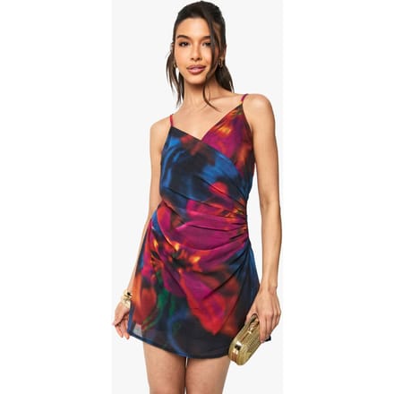 boohoo Dames Florale Chiffon Garnerede Zij Mini Jurk | Zwart | Maat: 36