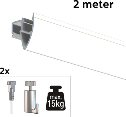 Artiteq Schilderij Ophangsysteem 2 meter All-in-one Up Rail 15kg / Wit RAL9016